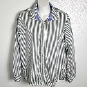 Nautica Green & White Pinstripe Buttondown Shirt, Longsleeve, Size Medium